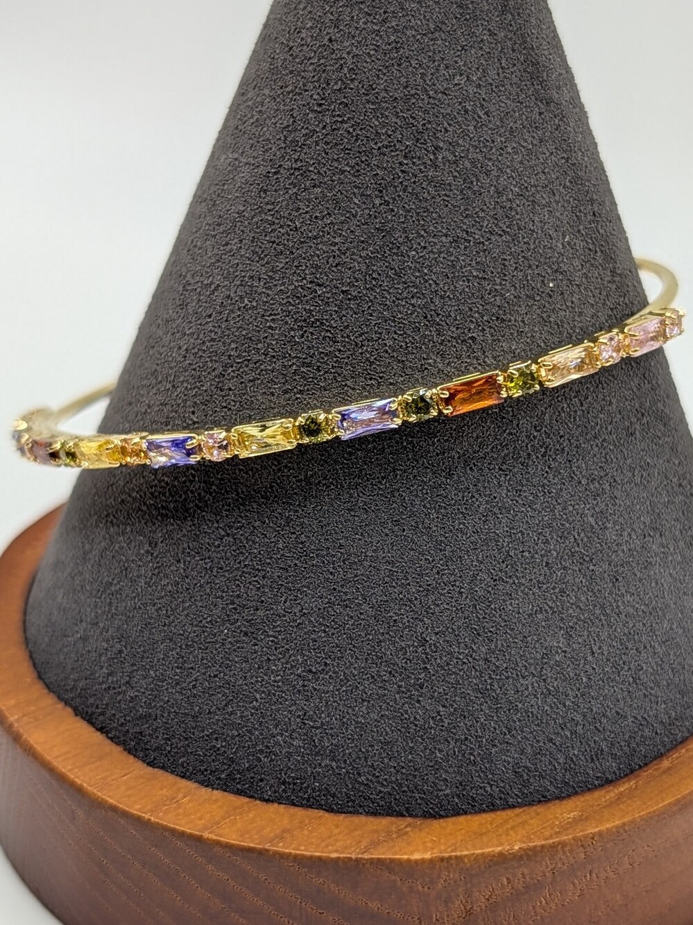 18k Gold Plate Multi-Stone Cuff Bracelet - Colorful Glass Gems - Picture 2 of 5